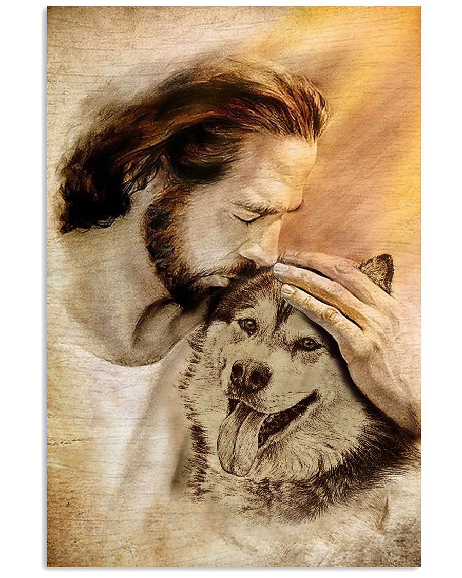 15 Jesus with lovely Alaskan Malamute for dog lover Vertical Poster 1 1