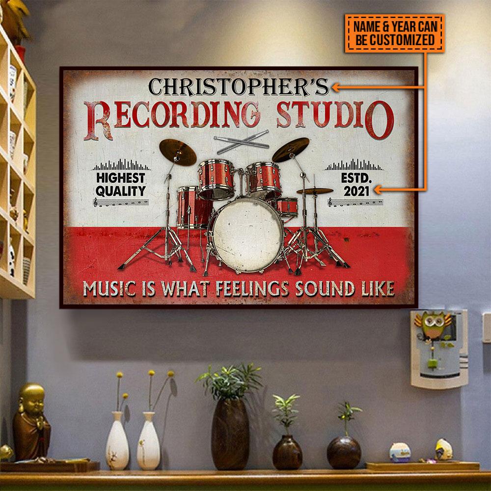 Drum recording studio music is what feelings sound like custom poster 1