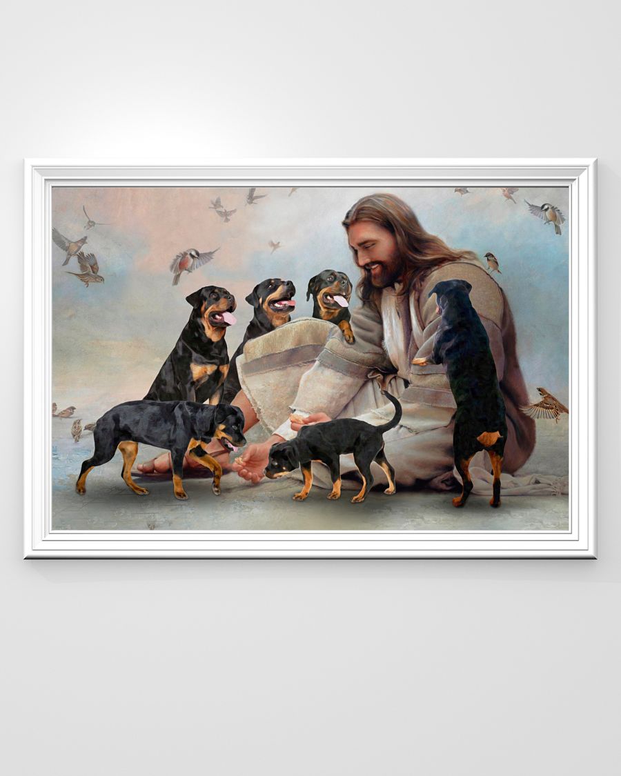 God surrounded by Rottweiler angels poster 1