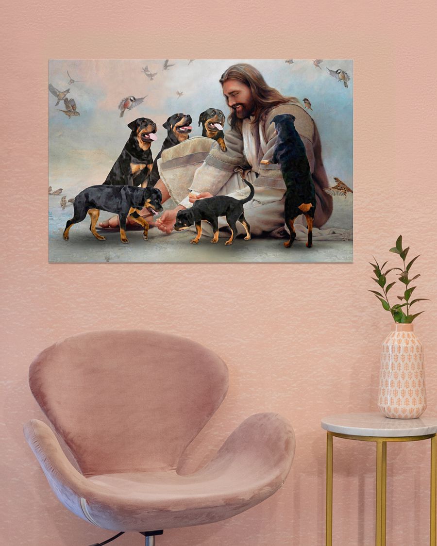 God surrounded by Rottweiler angels poster 2