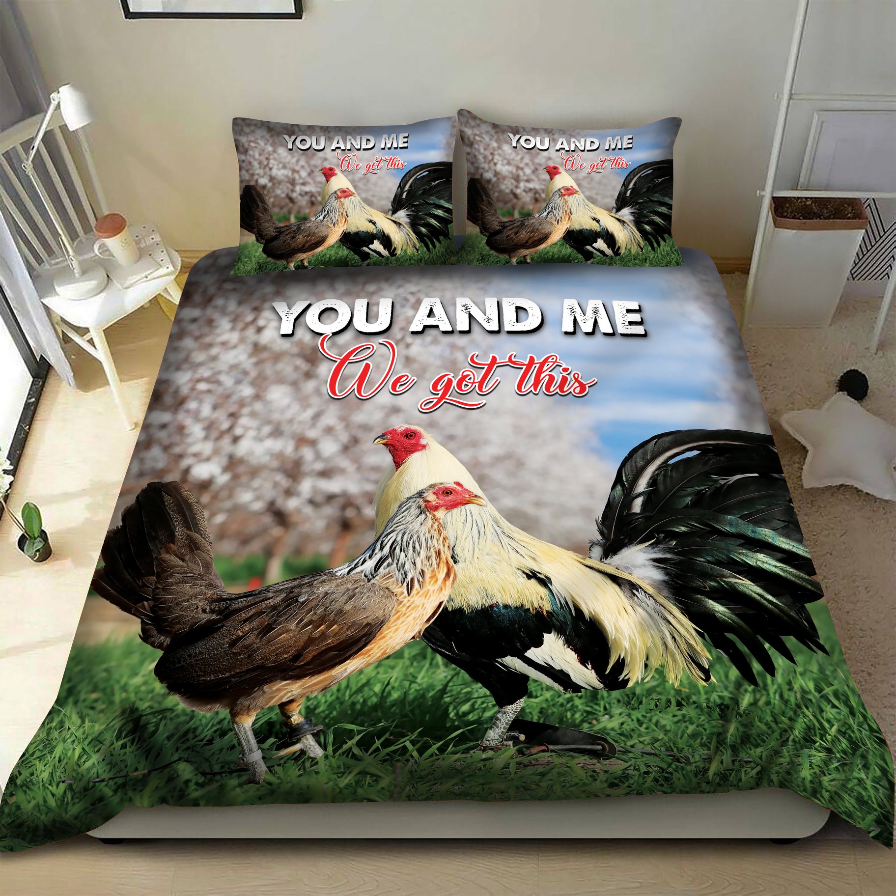 Rooster you and me we got this bedding set 1