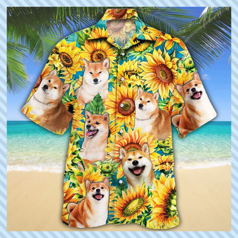 Shiba Inu dog sunflower Hawaiian shirt 2