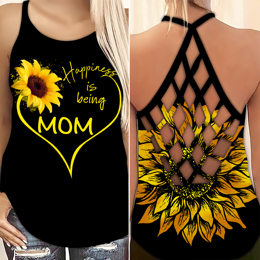 1 Sunflower Happiness Is Being Mom Cross Strappy Tank Top 1