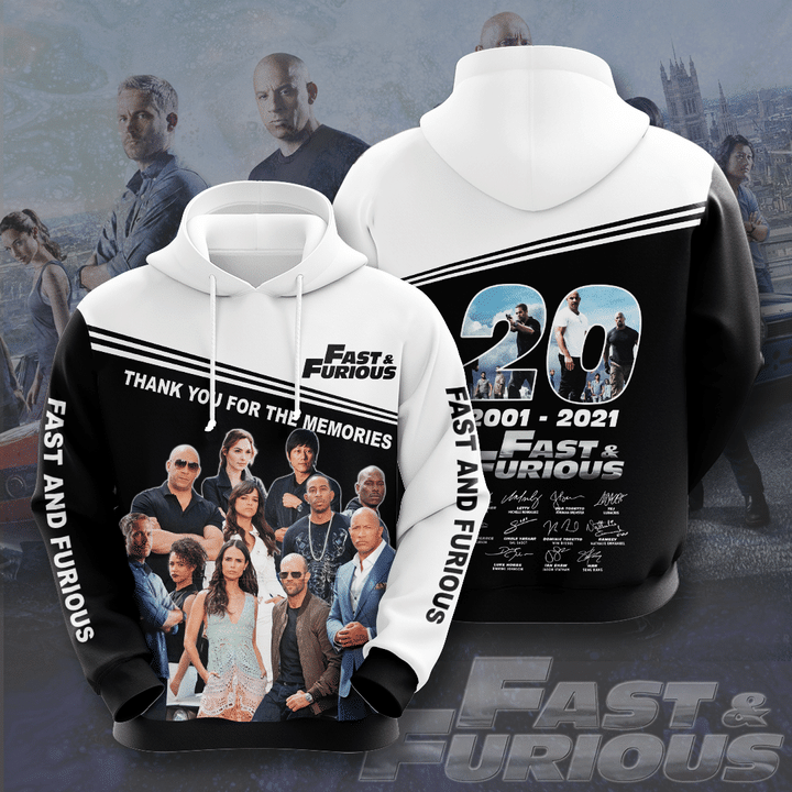 19 Fast and Furious 20 years 2001 2021 thank for the memories 3d hoodie 1