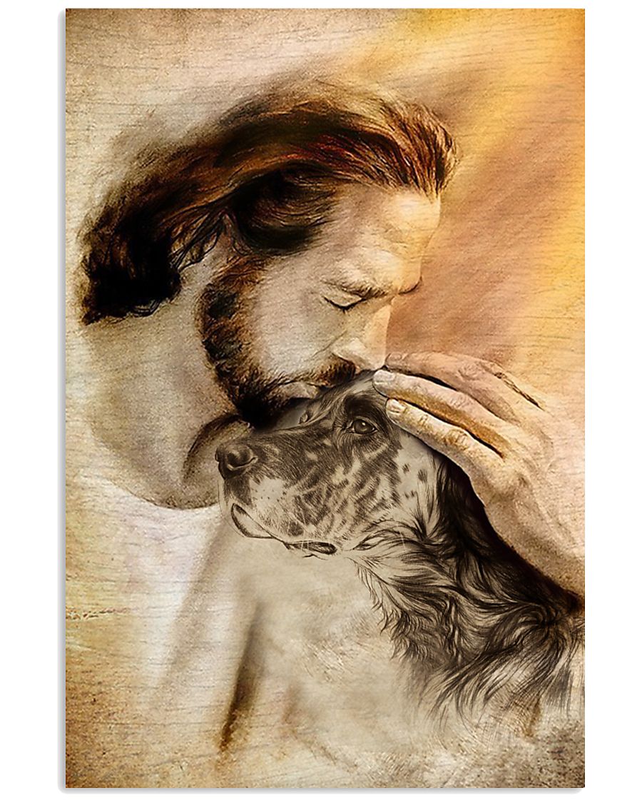 19 Jesus with lovely English setter for dog lover Vertical Poster 1
