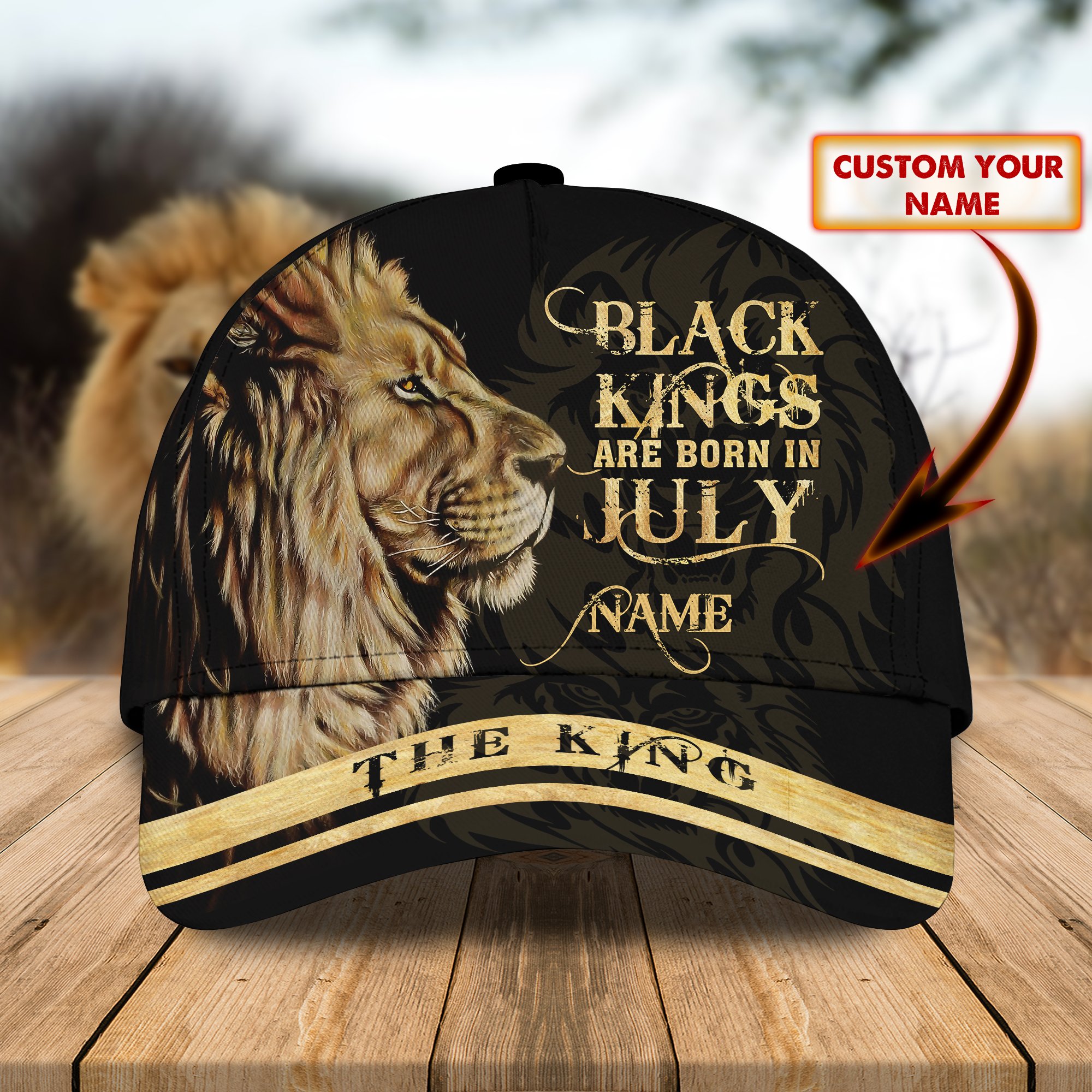 2 Lion Black Kings Are Born In July Personalized Name Cap 1