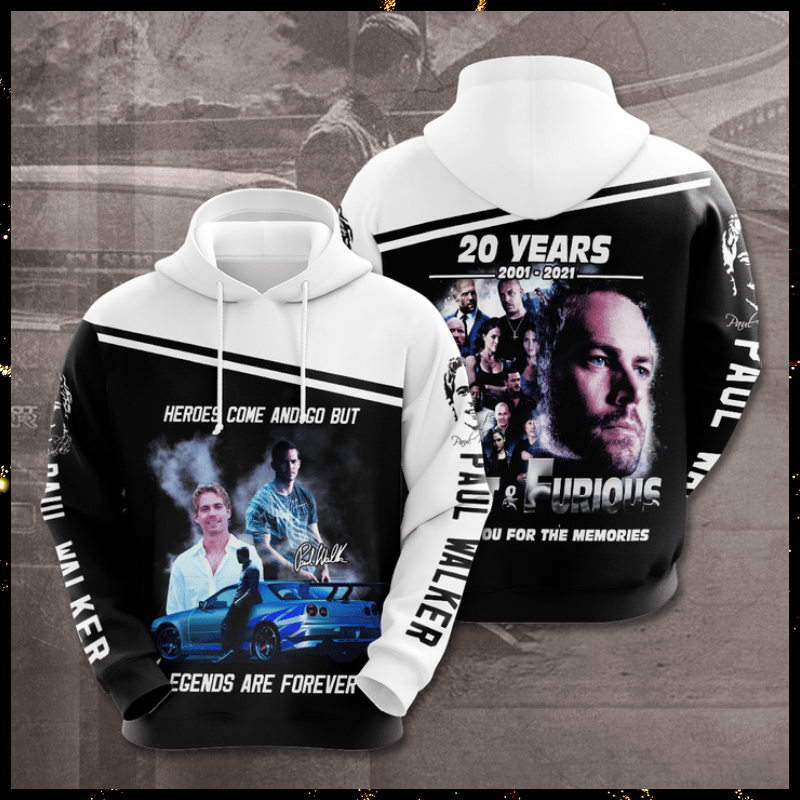 20 years Paul Walker fast and furious 3d hoodie 1