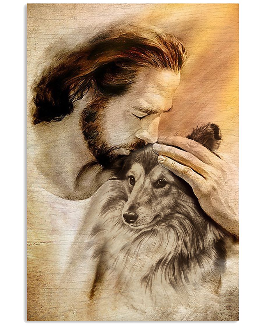 23 Jesus with lovely Shetland sheepdog for dog lover Vertical Poster 1