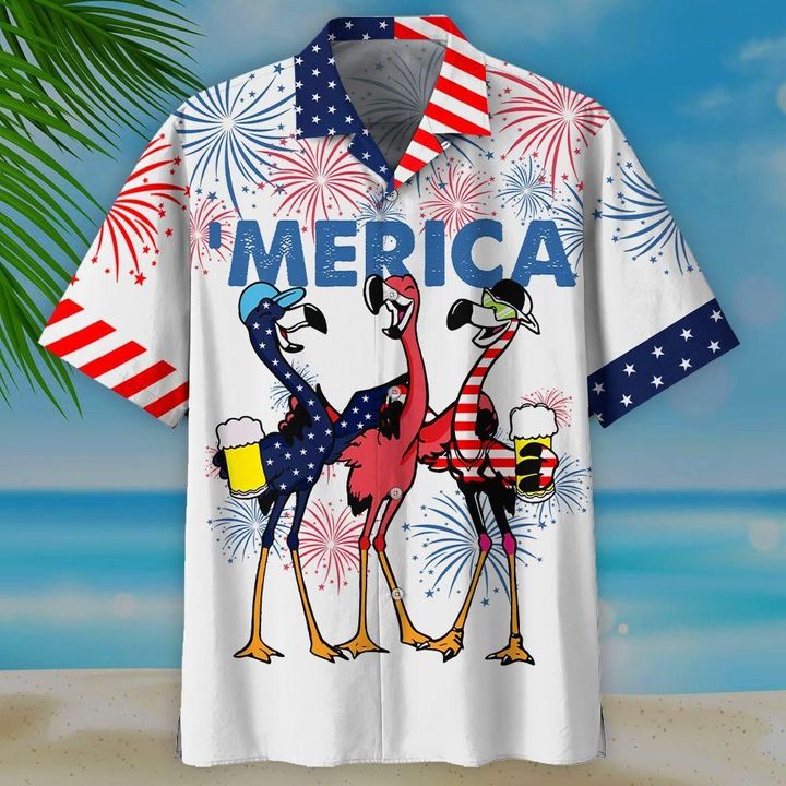 27 America Flamingo And Beer Hawaiian Shirt And Short 1