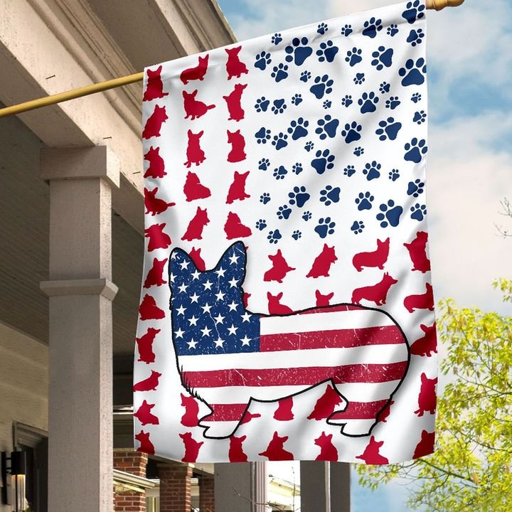 American flag corgi house and garden flag