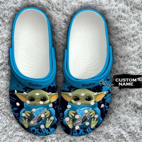 Baby Yoda Carolina Panthers custom name crocs crocband clog