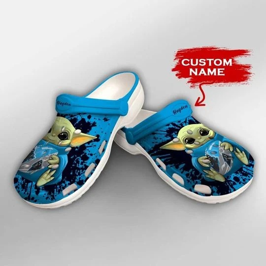 Baby Yoda Carolina Panthers custom name crocs crocband clog3