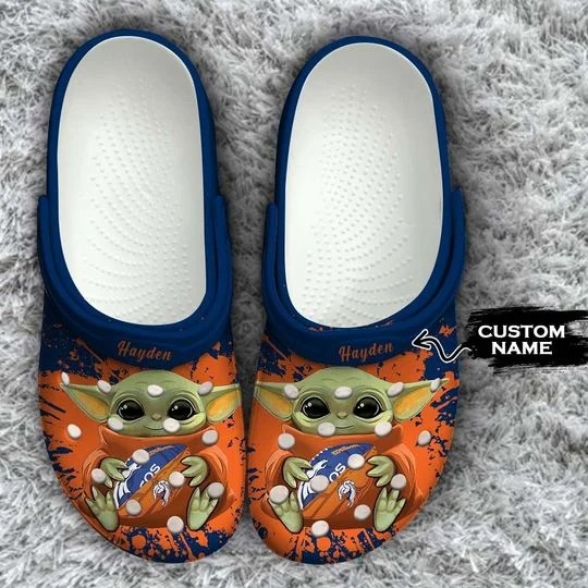 Baby Yoda Denver Broncos custom name crocs crocband clog