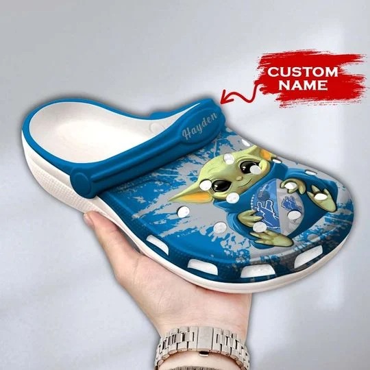 Baby Yoda Detroit Lions custom name crocs crocband clog4