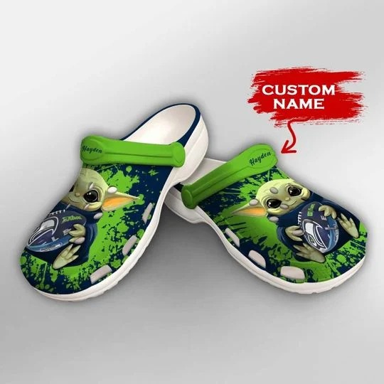 Baby Yoda Seattle Seahawks custom name crocs crocband clog3