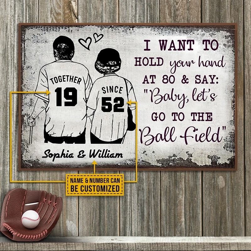 Baseball I want to hold your hand at 80 and say baby lets go to the ball field custom name poster