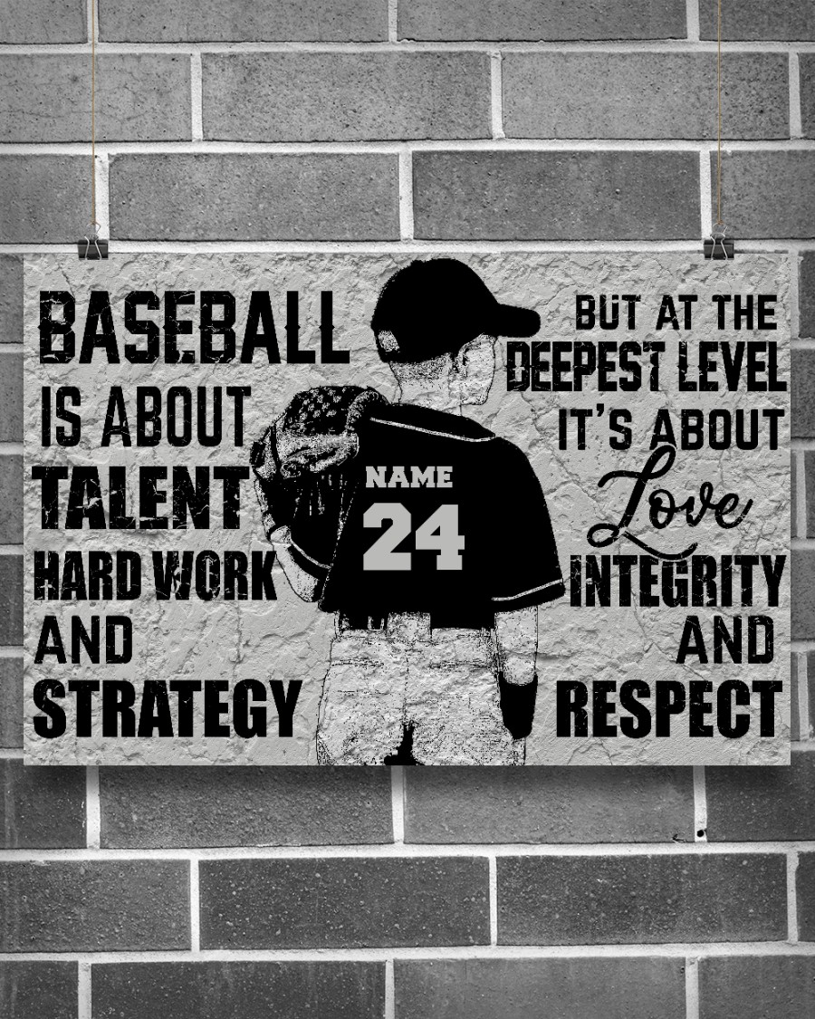 Baseball is about talent hard work custom name and number poster