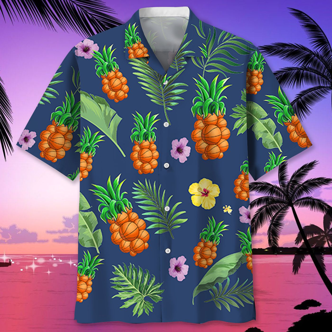 Baseketball pineapple Hawaiian shirt and short 1
