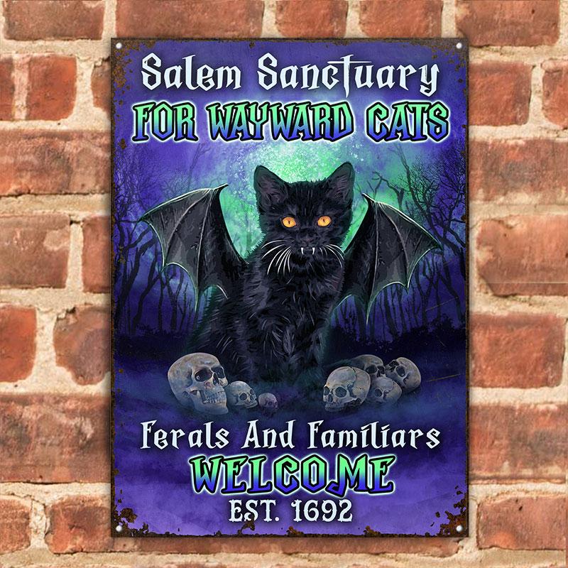 Black Cat Salem Sanctuary For Wayward Cat custom name metal sign 1