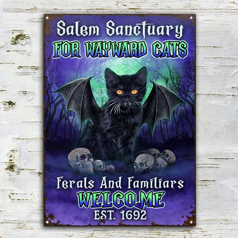 Black Cat Salem Sanctuary For Wayward Cat custom name metal sign 2