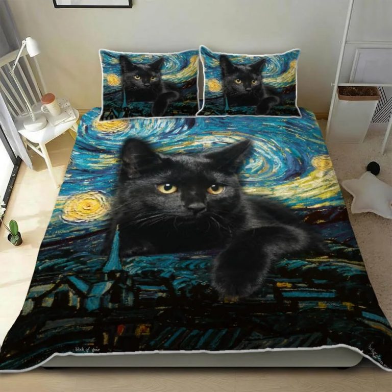 Black Cat Starry Night Quilt Bedding Set 2
