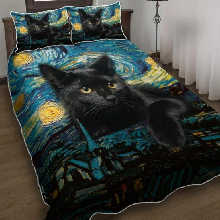 Black Cat Starry Night Quilt Bedding Set