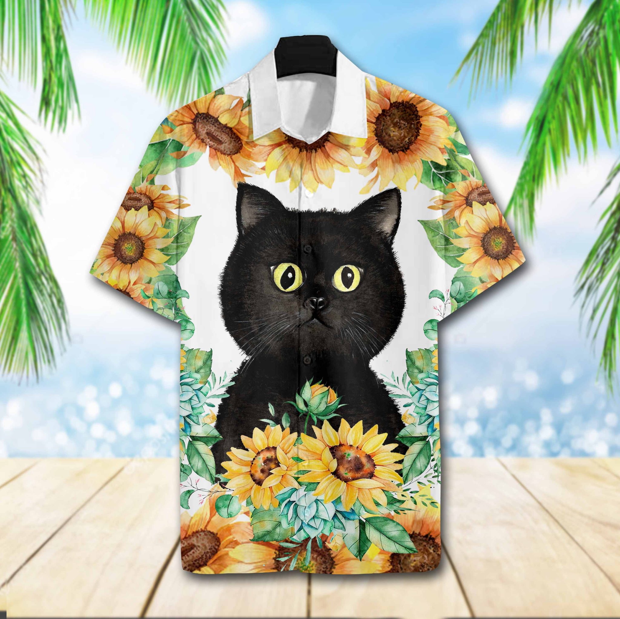 Black Cat Sunflower Hawaiian Shirt
