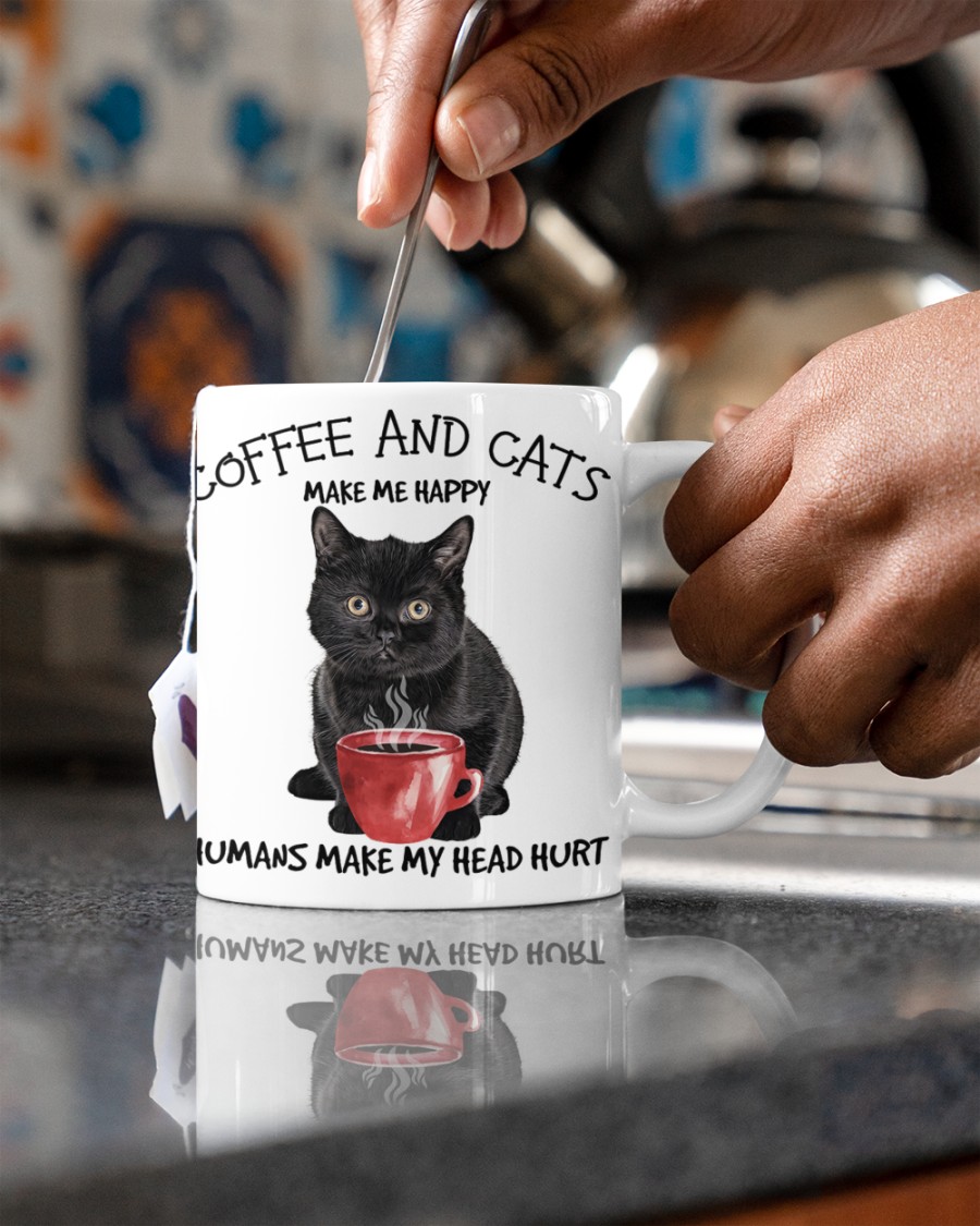 Black Cat and coffee make me happy humans make me head hurt mug 4