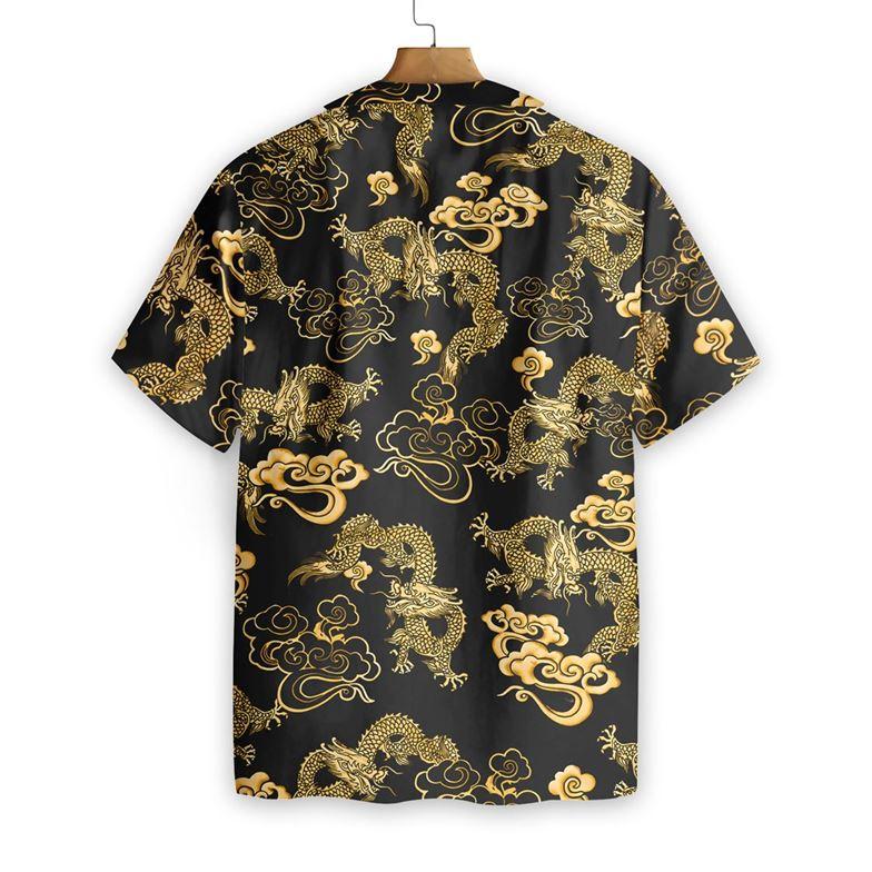 Black Gold Oriental Dragon Hawaiian Shirt1