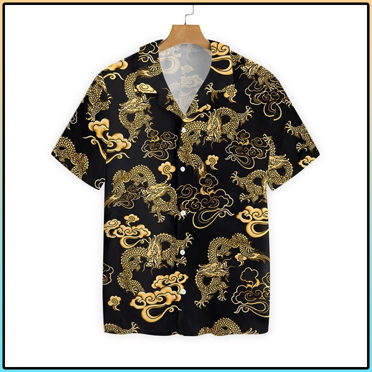 Black Gold Oriental Dragon Hawaiian Shirt4