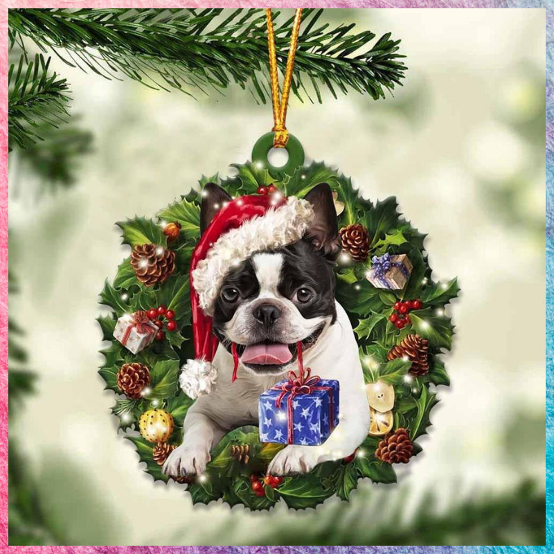 Boston Terrier and Christmas gift ornament 1