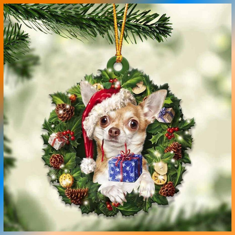 Chihuahua and Christmas gift ornament 1
