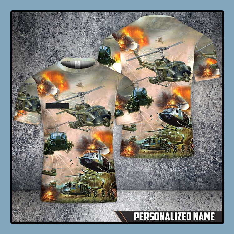 Custom Name United States Army Huey Helicopter T Shirt 3D 4