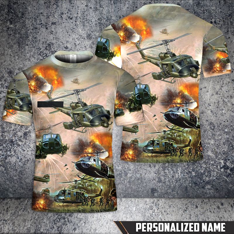 Custom Name United States Army Huey Helicopter T Shirt 3D