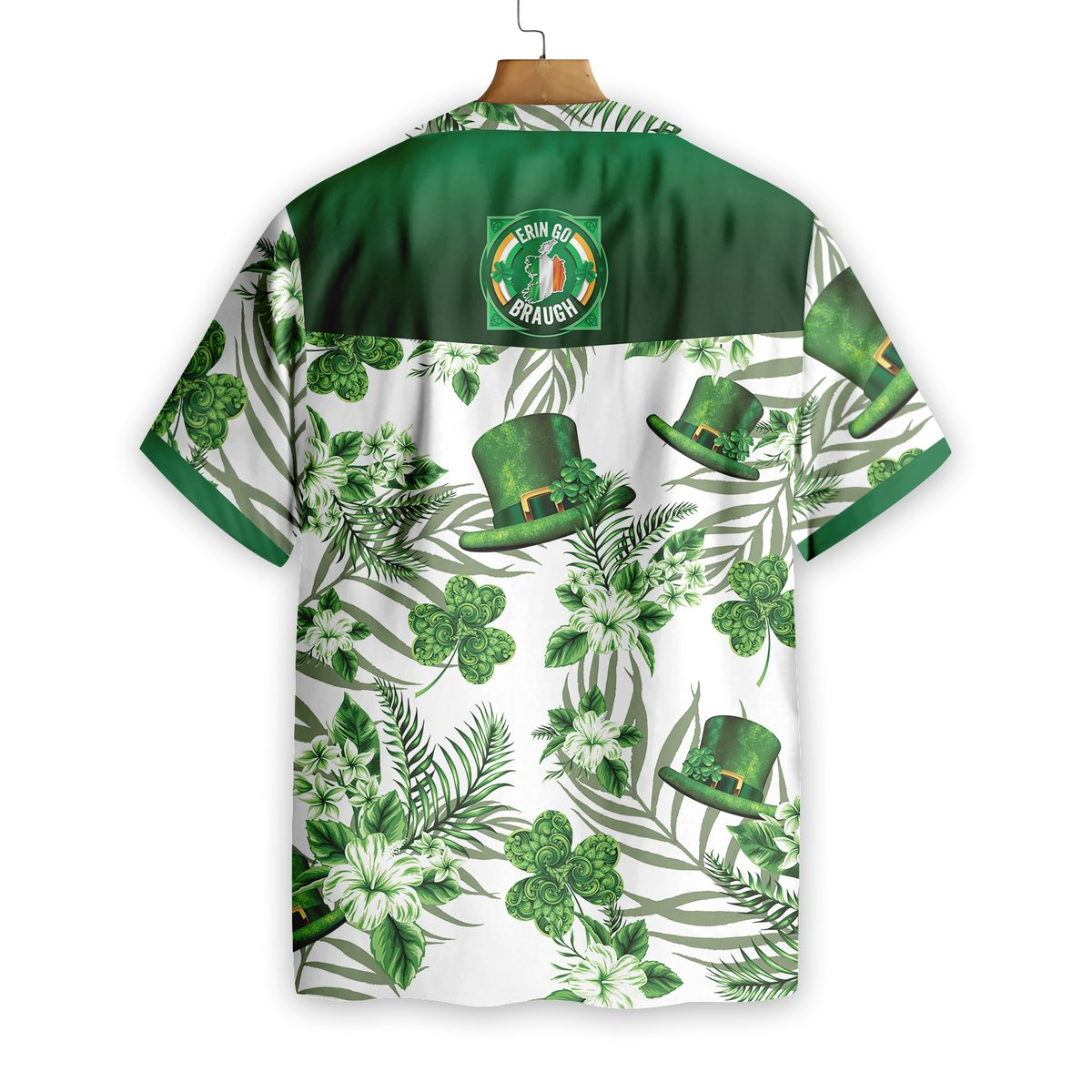 Erin Go Braugh Ireland Green Hat and Shamrock Pattern Hawaiian Shirt1