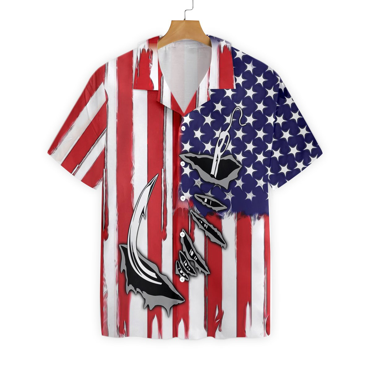 Fish Hook American Flag Hawaiian Shirt1
