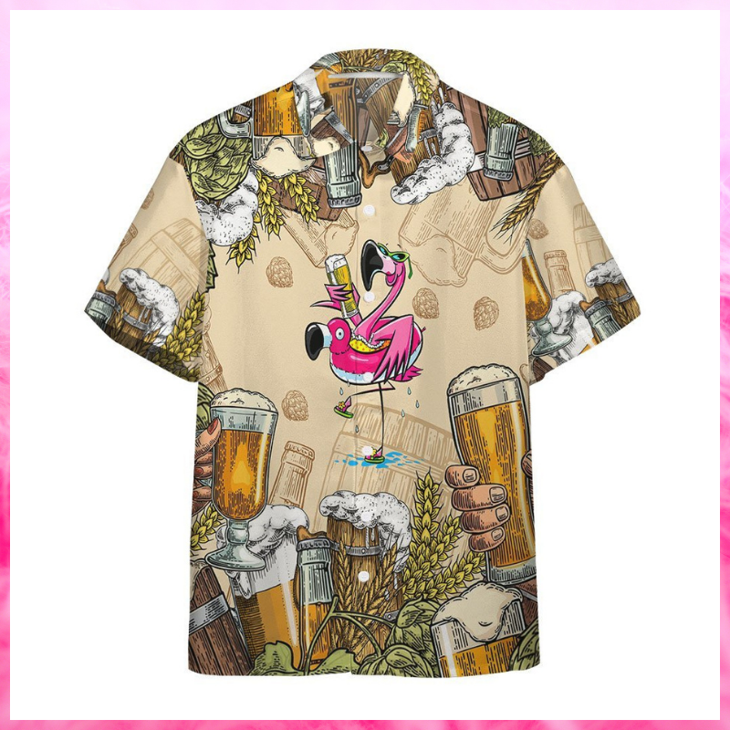 Flamingo Holding beer cup Hawaiian shirt 1