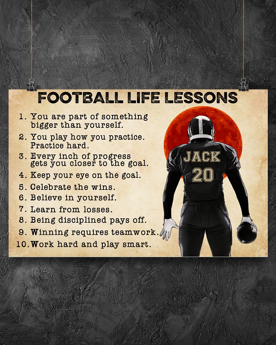 Football life lessons work hard and play smart custom name and number poster 3