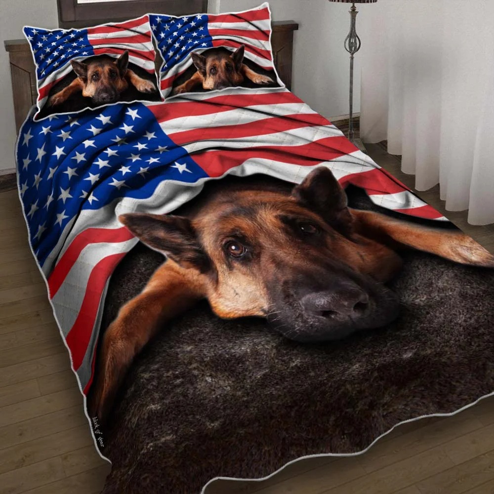 German Shepherd American Patriot quilt bedding set