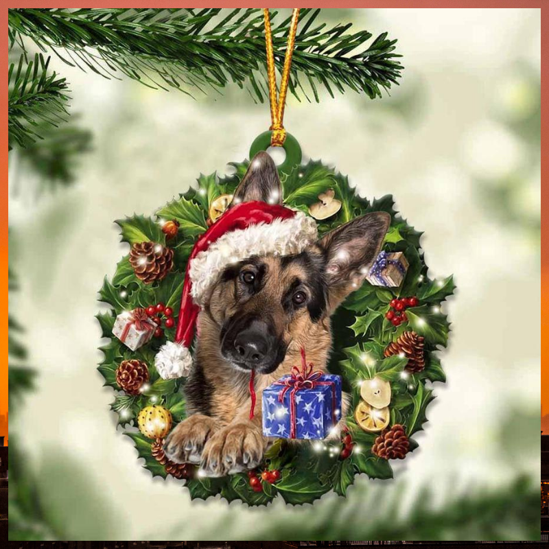 German Shepherd and Christmas gift ornament 1