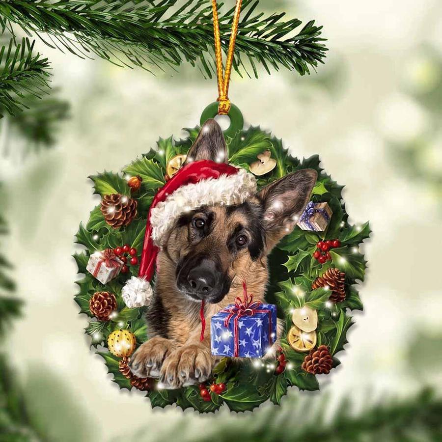 German Shepherd and Christmas gift ornament