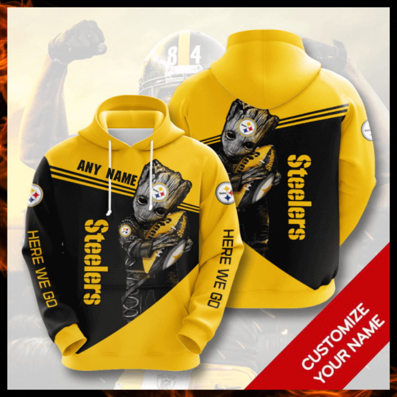 Groot Pittsburgh Steelers here we go custom name 3d hoodie 1