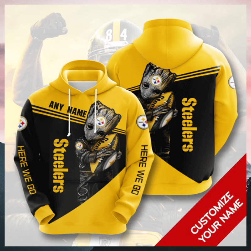 Groot Pittsburgh Steelers here we go custom name 3d hoodie 2