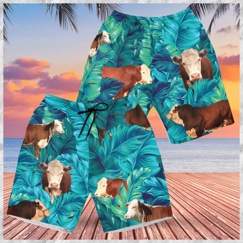 Hereford cattle Hawaiian shorts 1