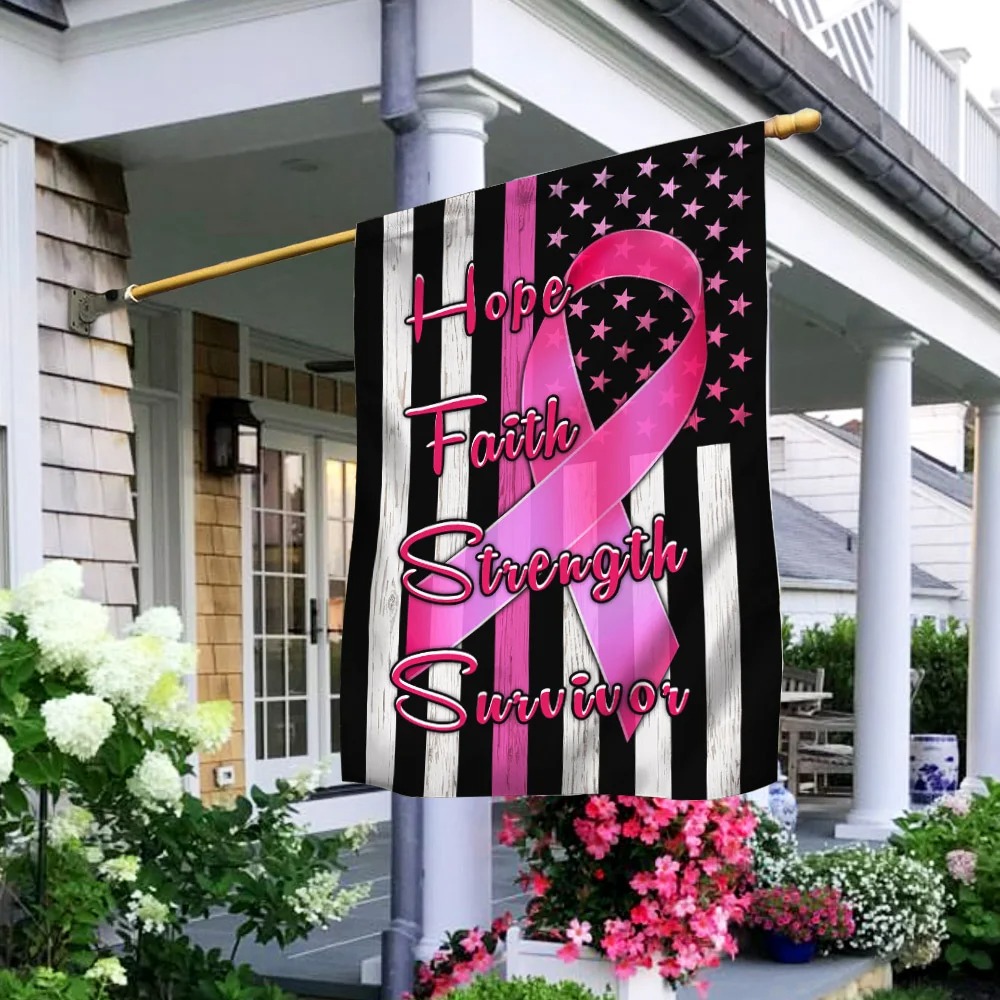 Hope Faith Strength Survivor Breast Cancer Awareness Flag 1