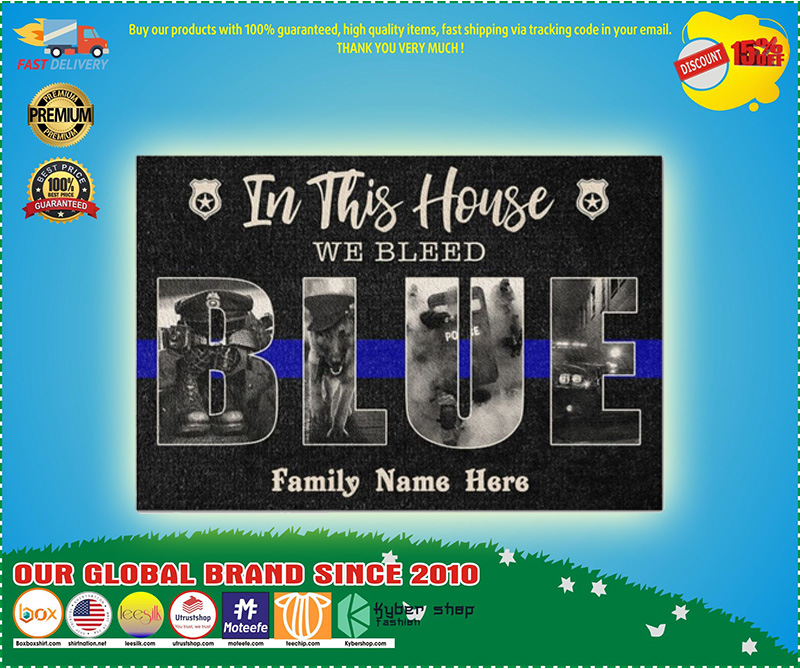 In this house we bleed blue police custom family name doormat1