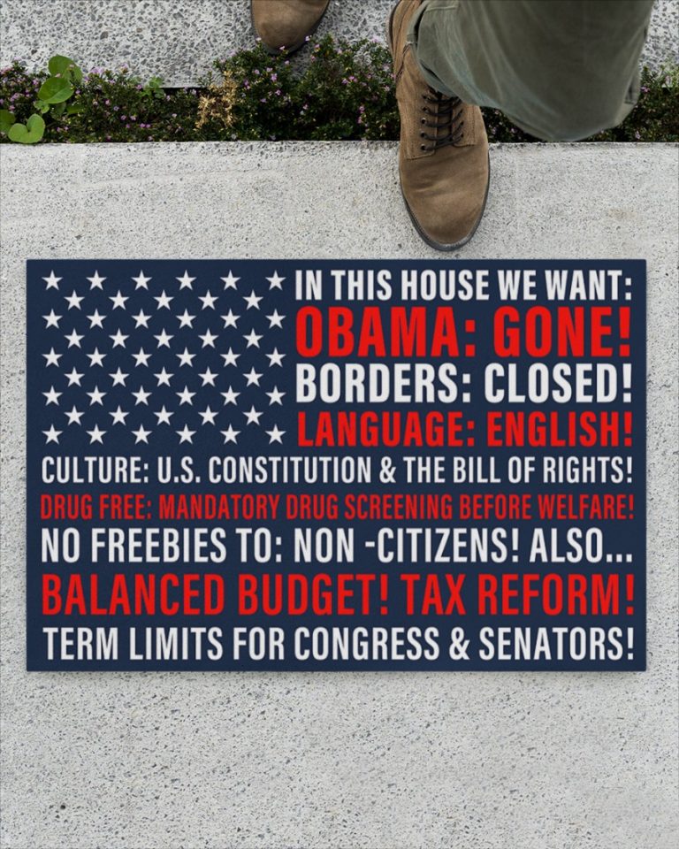 In this house we want Obama gone borders closed language English doormat