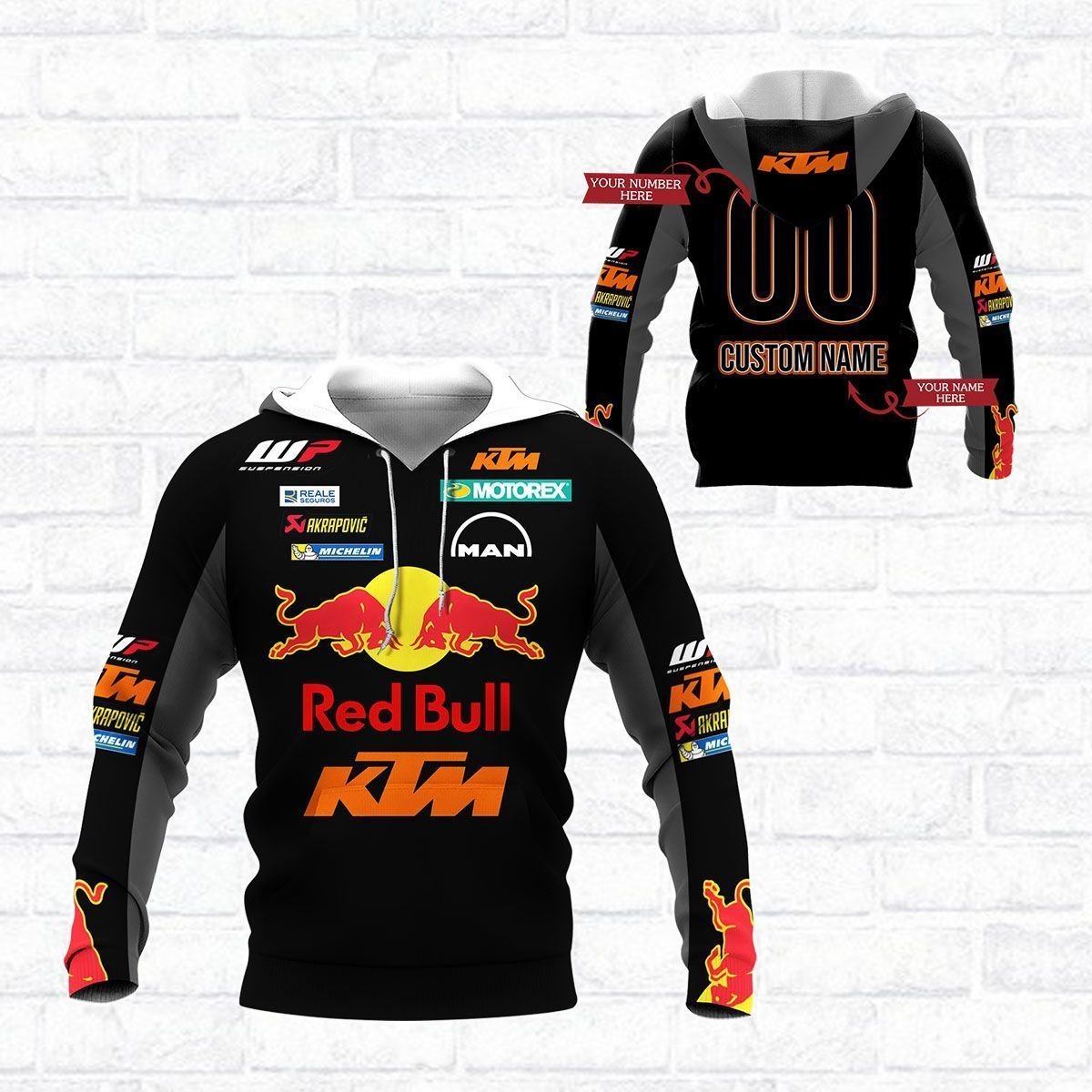 KTM Racing Red Bull 3d all over print hoodie 3