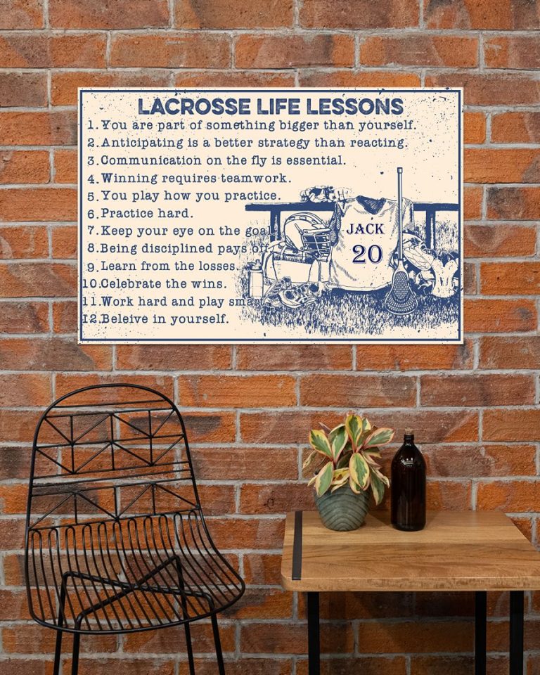 Lacrosse life lessons custom name and number poster 2