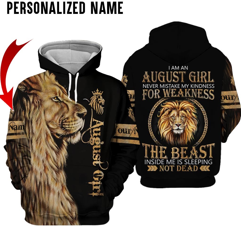 Lion August girl never mistake my kindness for weakness custom name hoodie and shirt 2